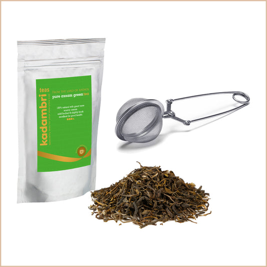 Green Tea Starter Kit with loose leaf tea and a stainless steel infuser