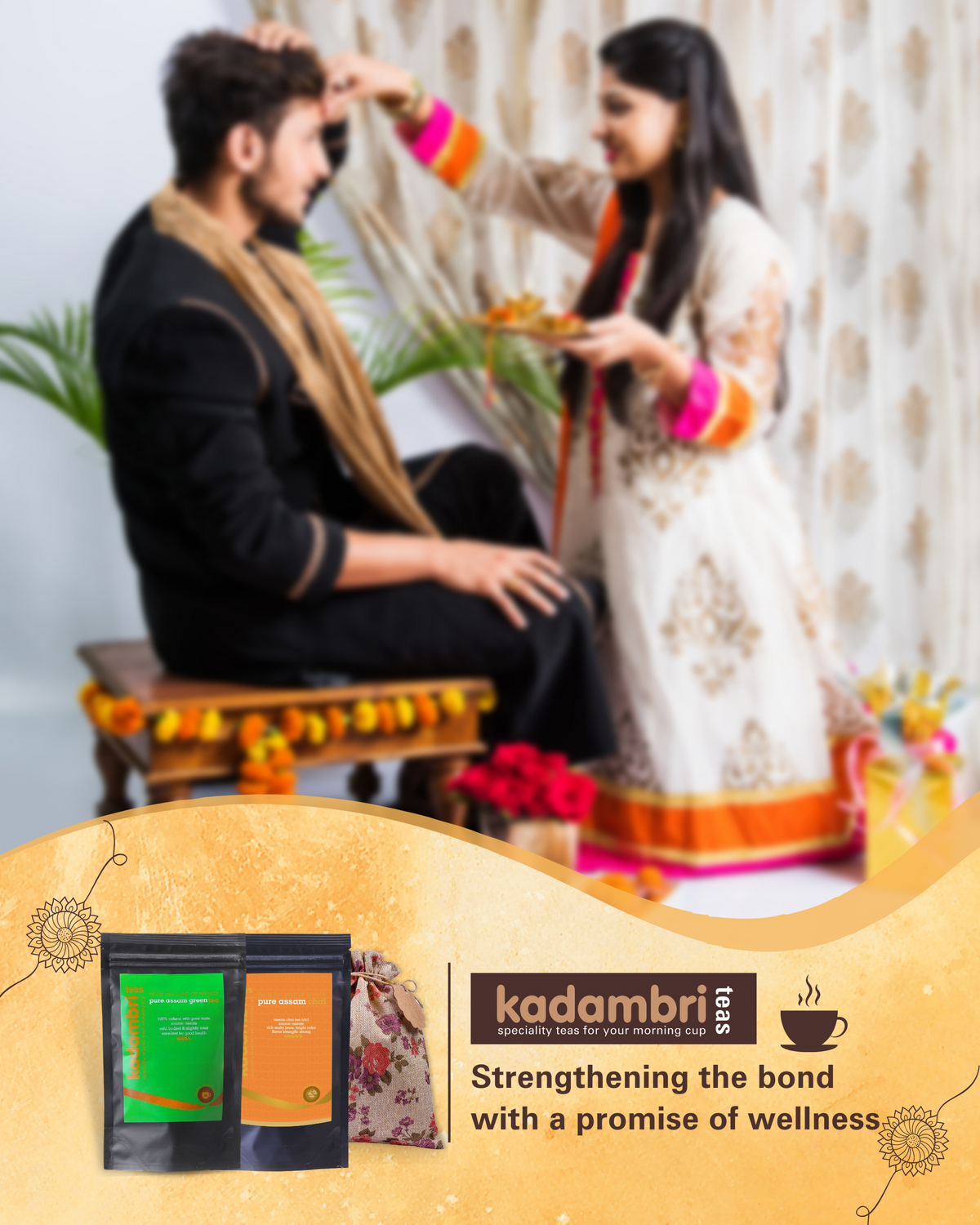 Rakhi Hamper for Brother & Bhabhi, Green Tea & Assam Chai