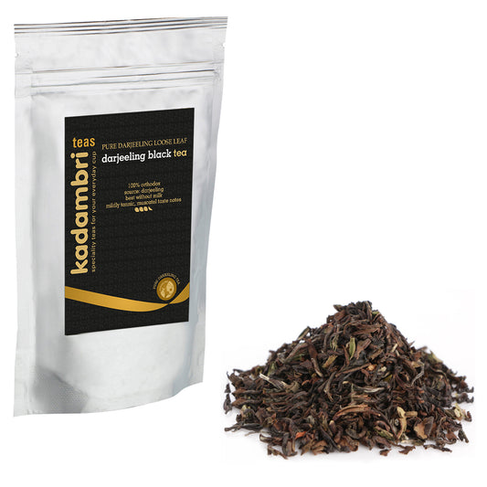 Darjeeling Black Tea pack with whole leaf orthodox tea