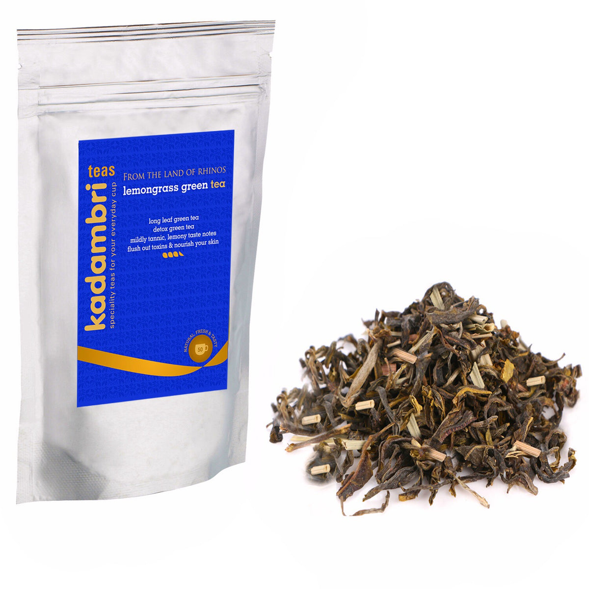 Lemongrass Green Tea pack with green tea and dried lemongrass