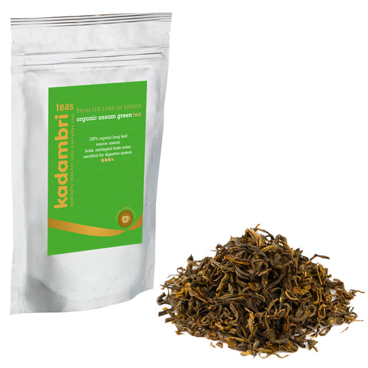 Organic Abali Green Tea pack with certified organic loose leaf