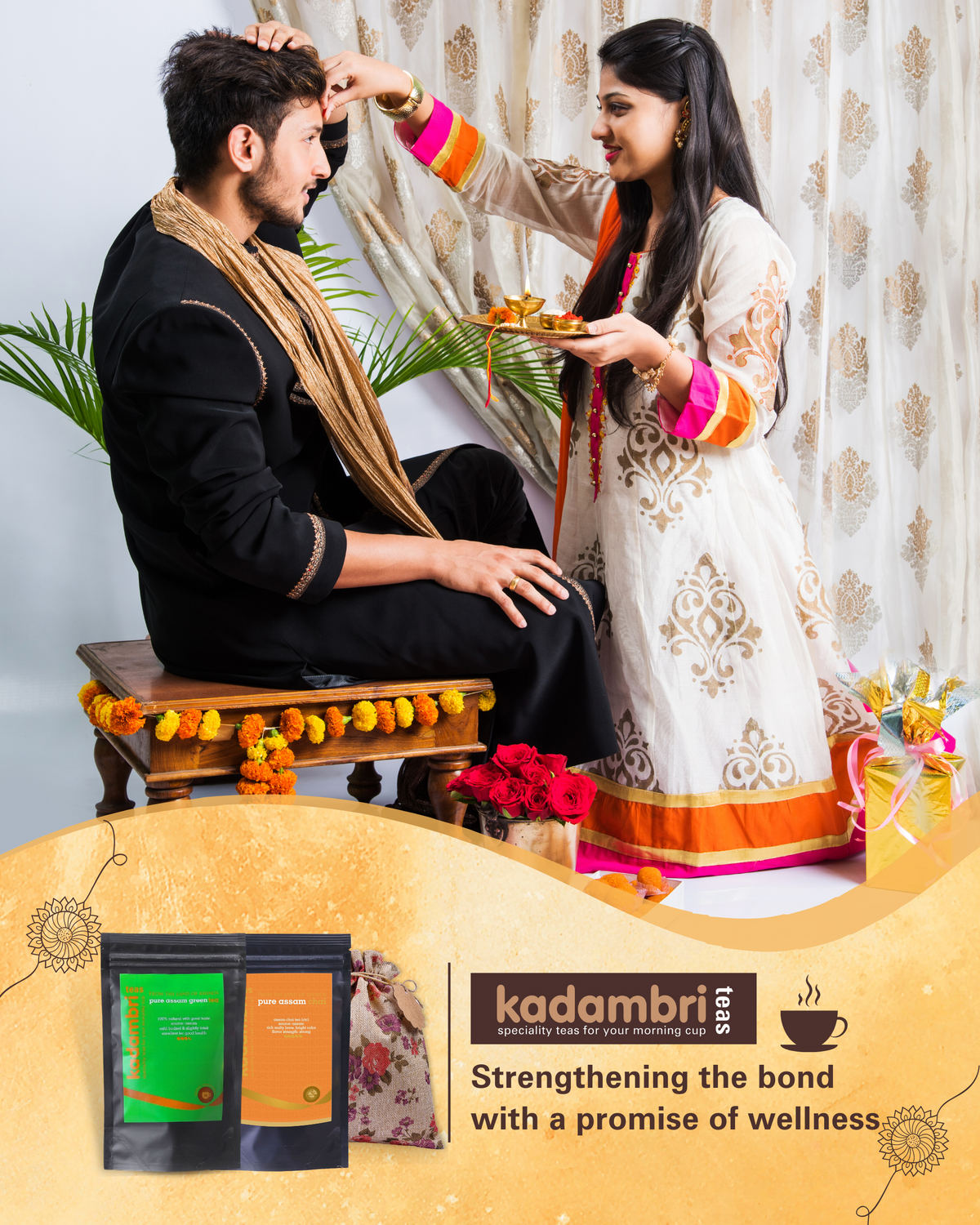 Rakhi Hamper for Brother, Green Tea & Assam Chai